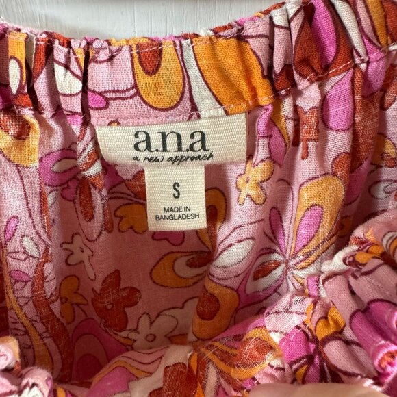A.N.A. (A New Approach) Linen Blend Peasant Dress – Pink Orange Floral Retro - Picture 6 of 8